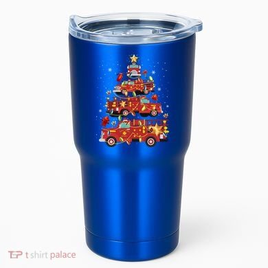 Fire Truck Christmas Tree Firefighter Xmas Fire Pajamas Gift Tumbler