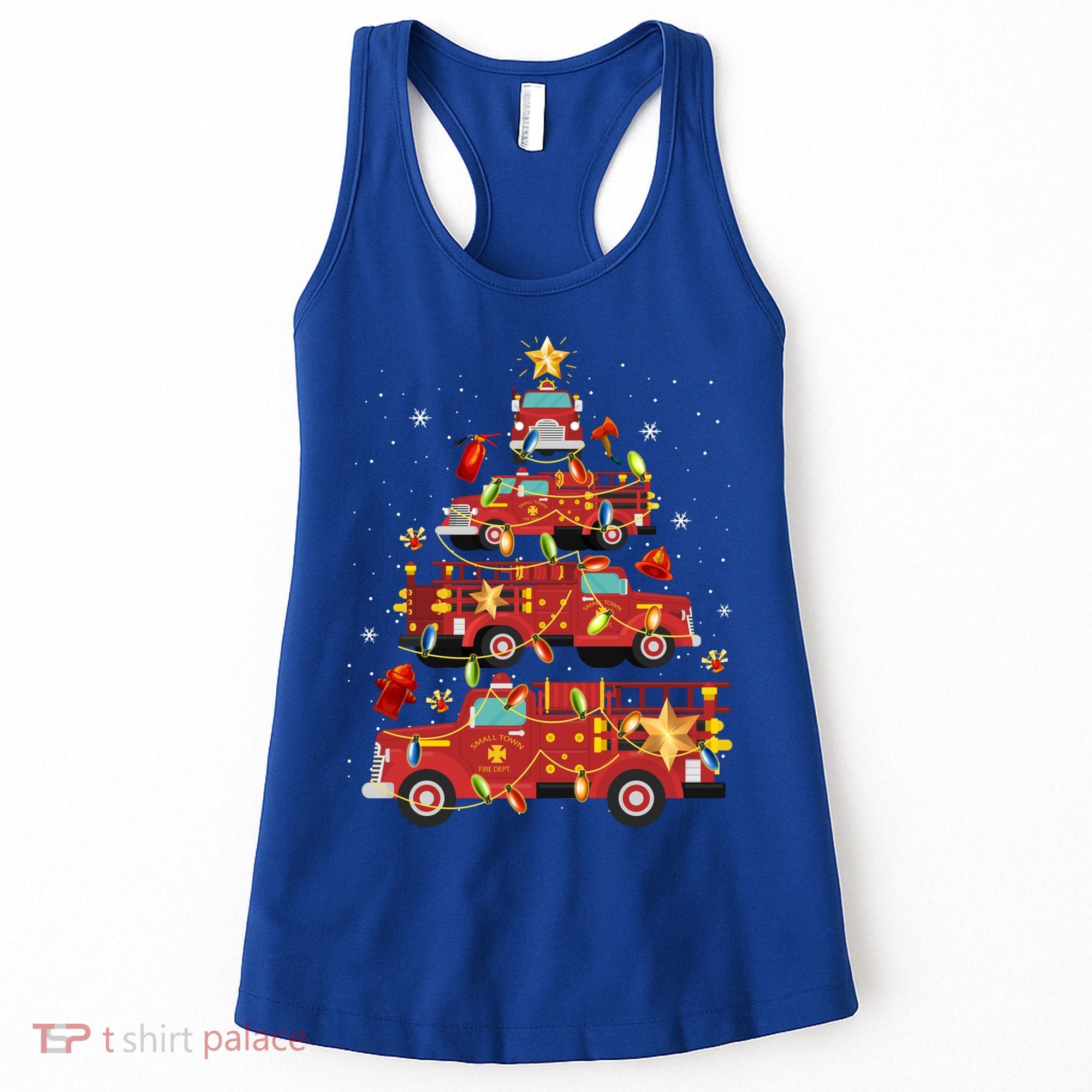 Fire Truck Christmas Tree Firefighter Xmas Fire Pajamas Gift Women's Tank Top