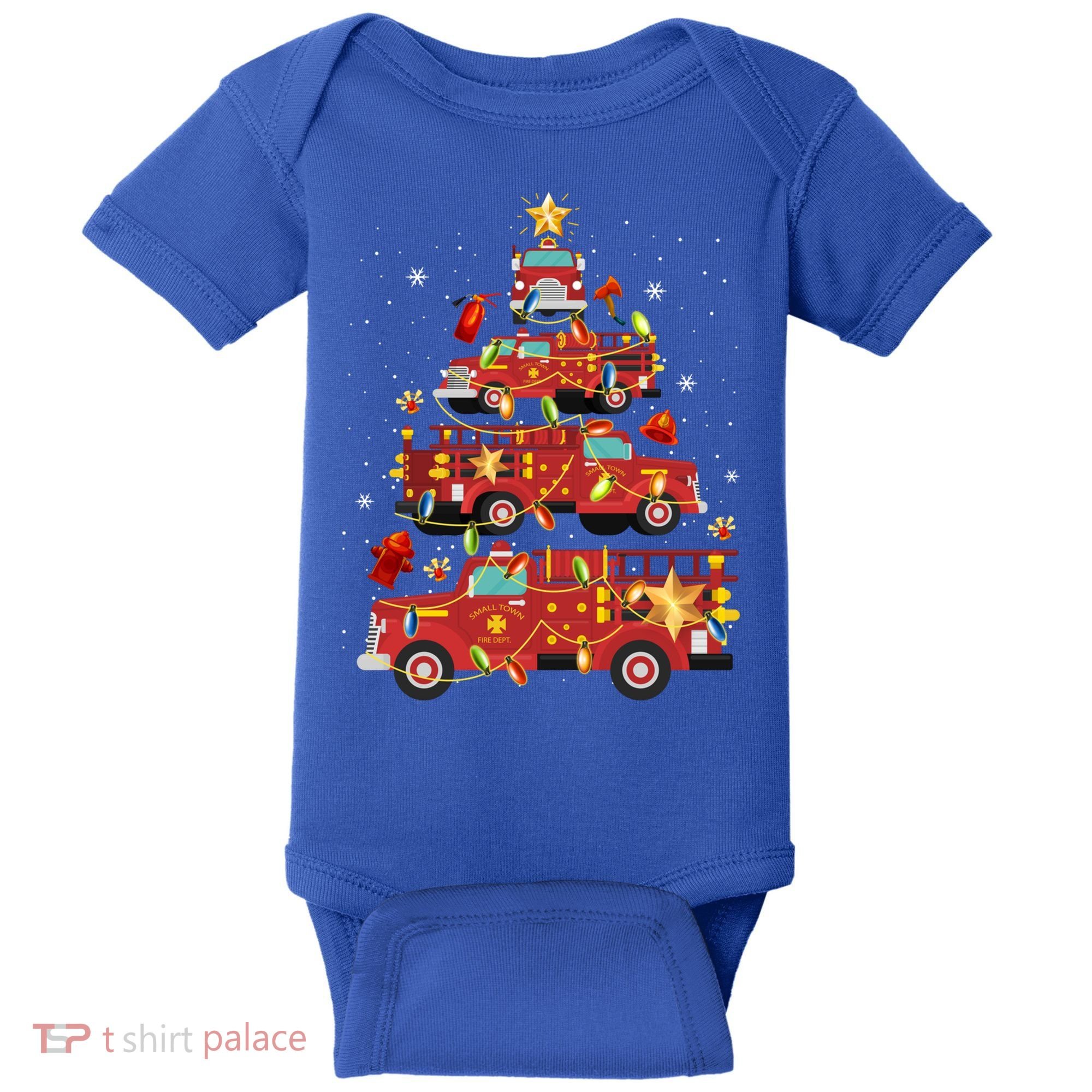 Fire Truck Christmas Tree Firefighter Xmas Fire Pajamas Gift Baby Bodysuit