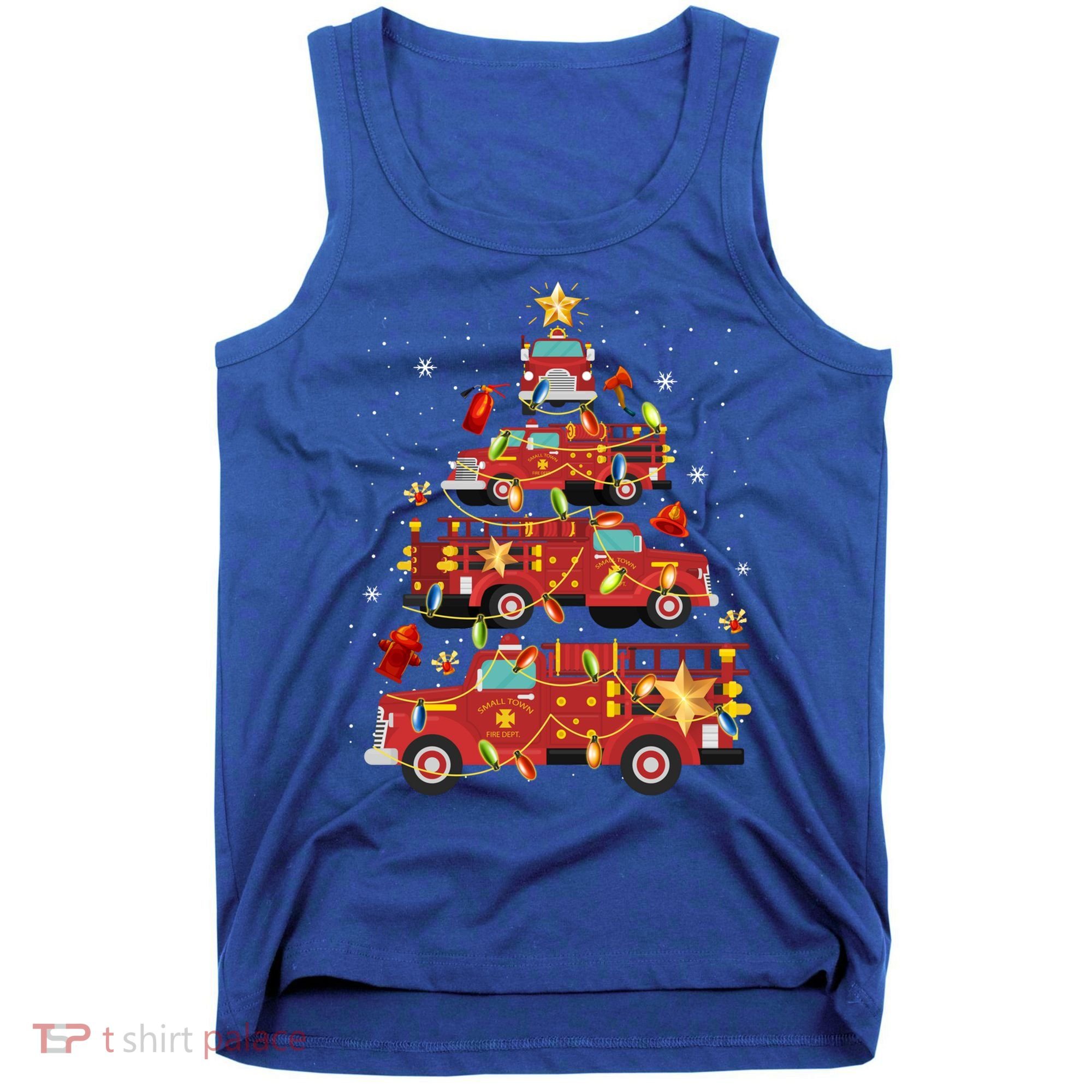 Fire Truck Christmas Tree Firefighter Xmas Fire Pajamas Gift Tank Top