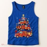 Fire Truck Christmas Tree Firefighter Xmas Fire Pajamas Gift Tank Top thumb 2