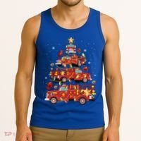 Fire Truck Christmas Tree Firefighter Xmas Fire Pajamas Gift Tank Top thumb 3