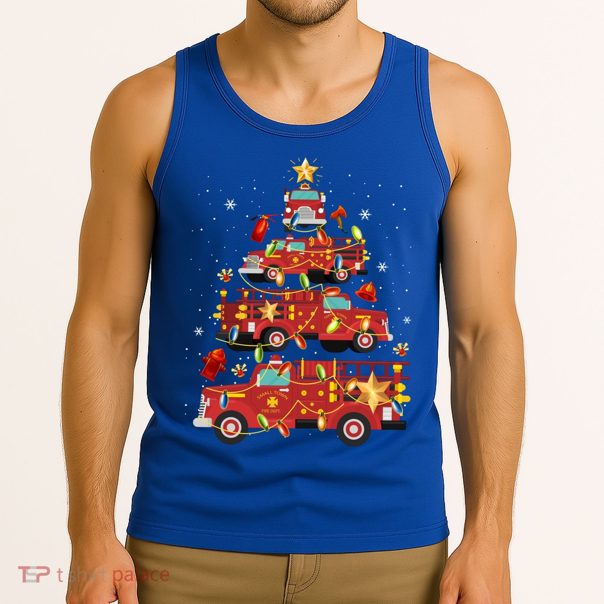 Fire Truck Christmas Tree Firefighter Xmas Fire Pajamas Gift Tank Top