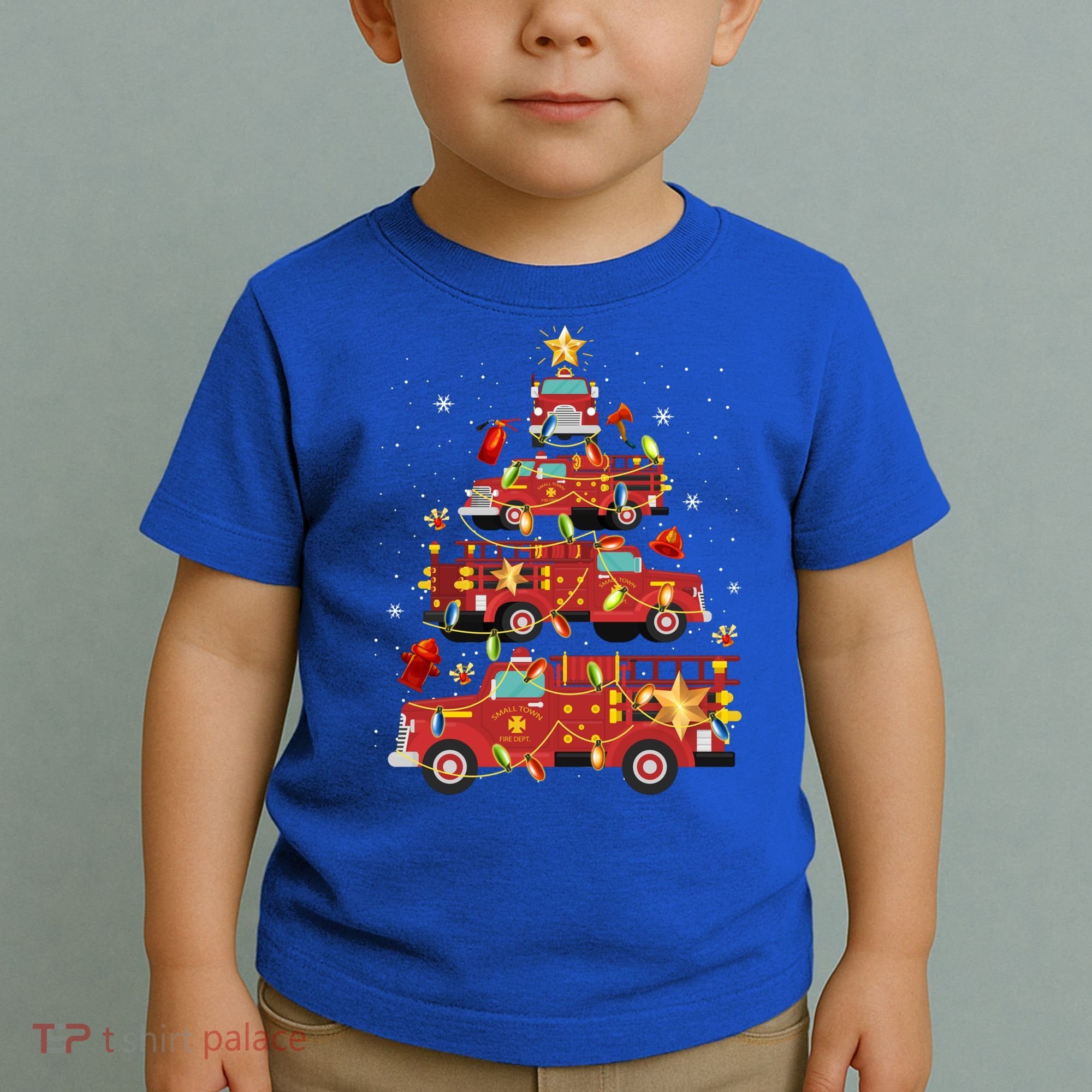 Fire Truck Christmas Tree Firefighter Xmas Fire Pajamas Gift Toddler T-Shirt