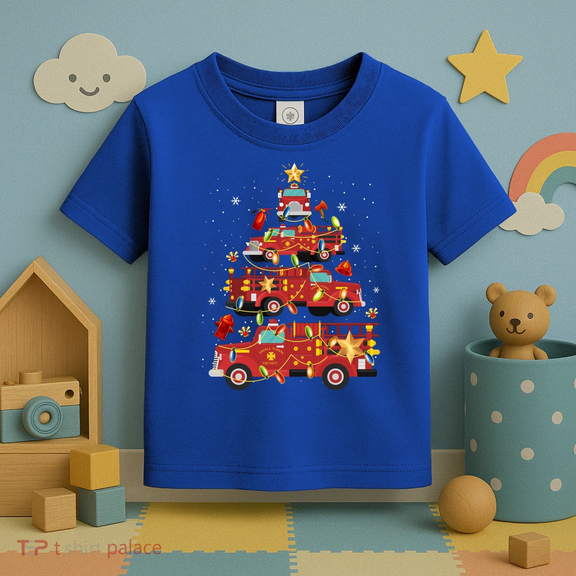 Fire Truck Christmas Tree Firefighter Xmas Fire Pajamas Gift Toddler T-Shirt