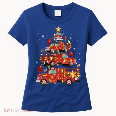 Fire Truck Christmas Tree Firefighter Xmas Fire Pajamas Gift Women's T-Shirt