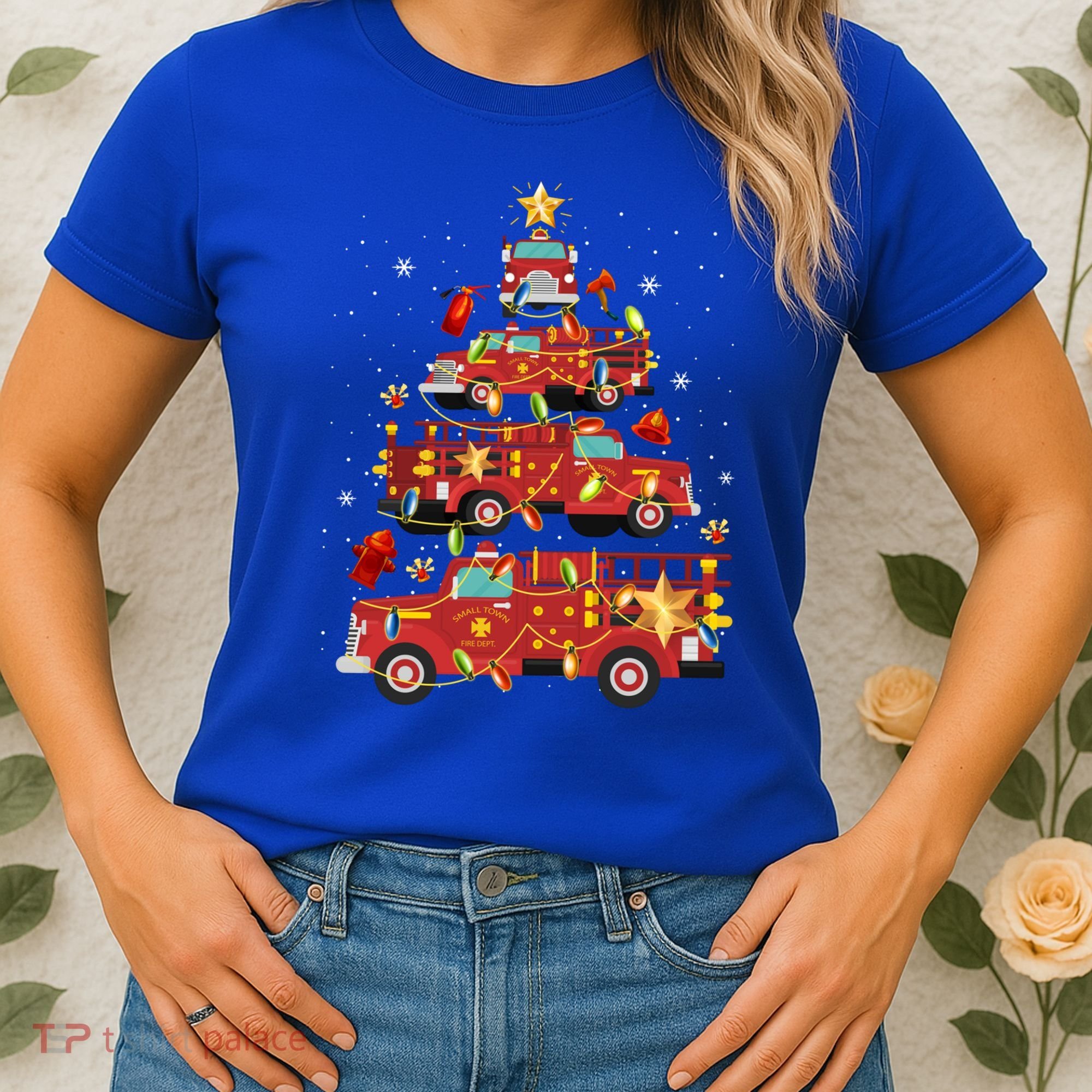 Fire Truck Christmas Tree Firefighter Xmas Fire Pajamas Gift Women's T-Shirt