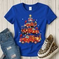 Fire Truck Christmas Tree Firefighter Xmas Fire Pajamas Gift Women's T-Shirt thumb 3
