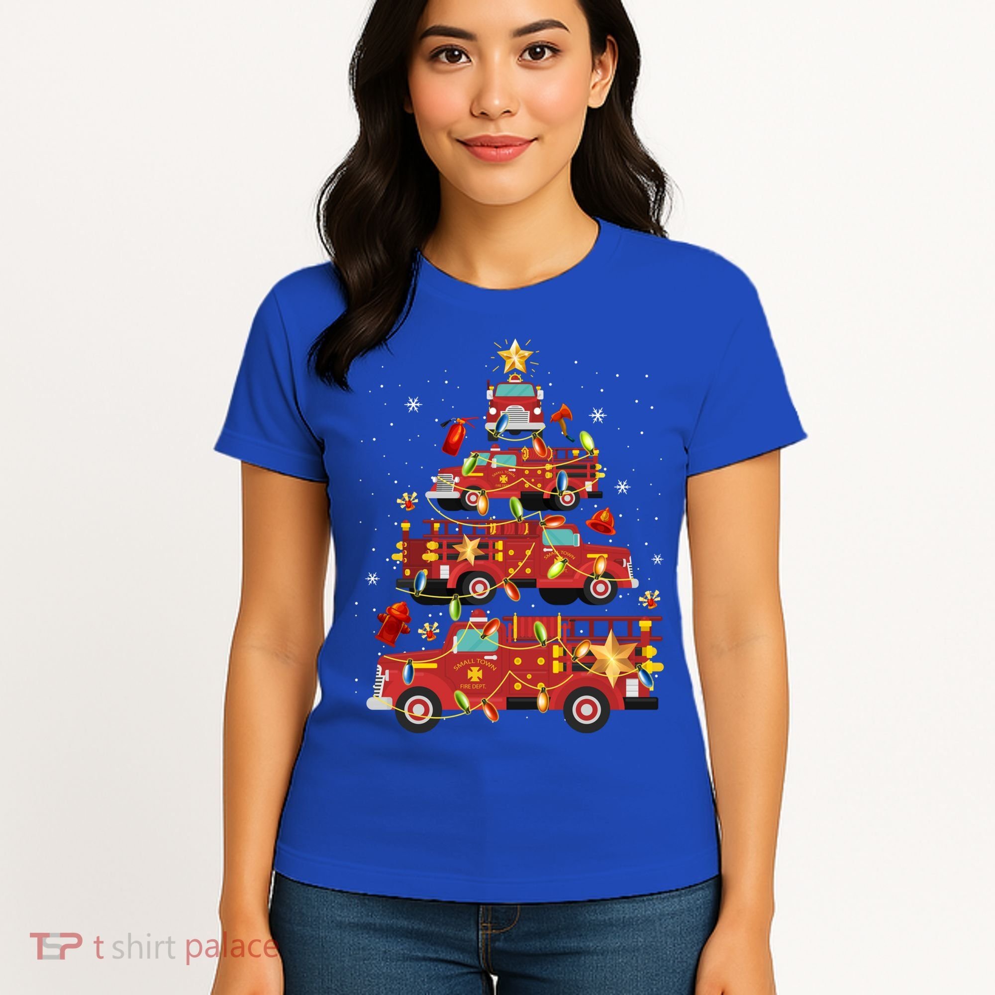 Fire Truck Christmas Tree Firefighter Xmas Fire Pajamas Gift Women's T-Shirt