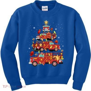Fire Truck Christmas Tree Firefighter Xmas Fire Pajamas Gift Kids Sweatshirt