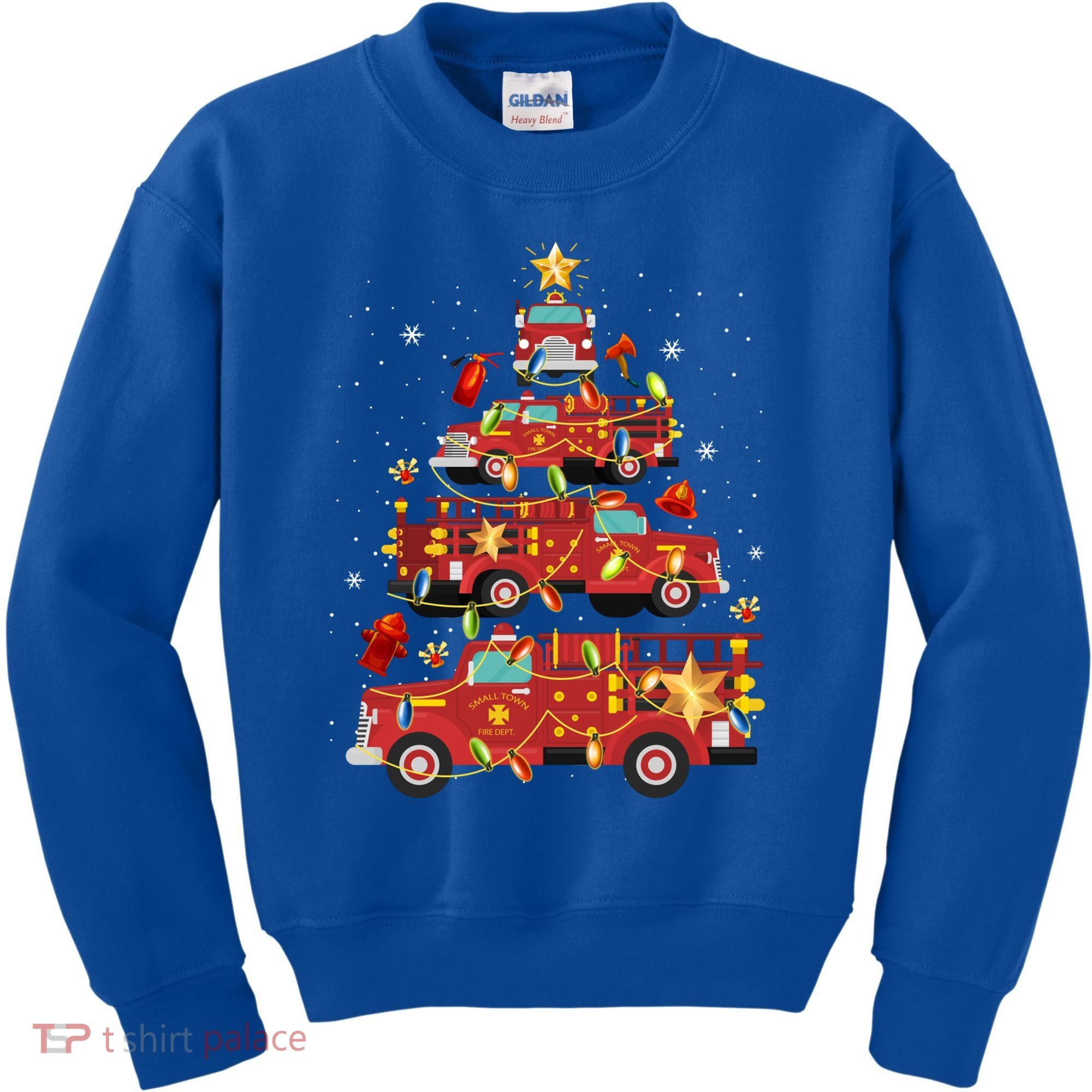 Fire Truck Christmas Tree Firefighter Xmas Fire Pajamas Gift Kids Sweatshirt