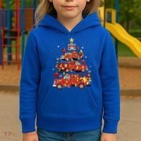 Fire Truck Christmas Tree Firefighter Xmas Fire Pajamas Gift Kids Hoodie thumb 3