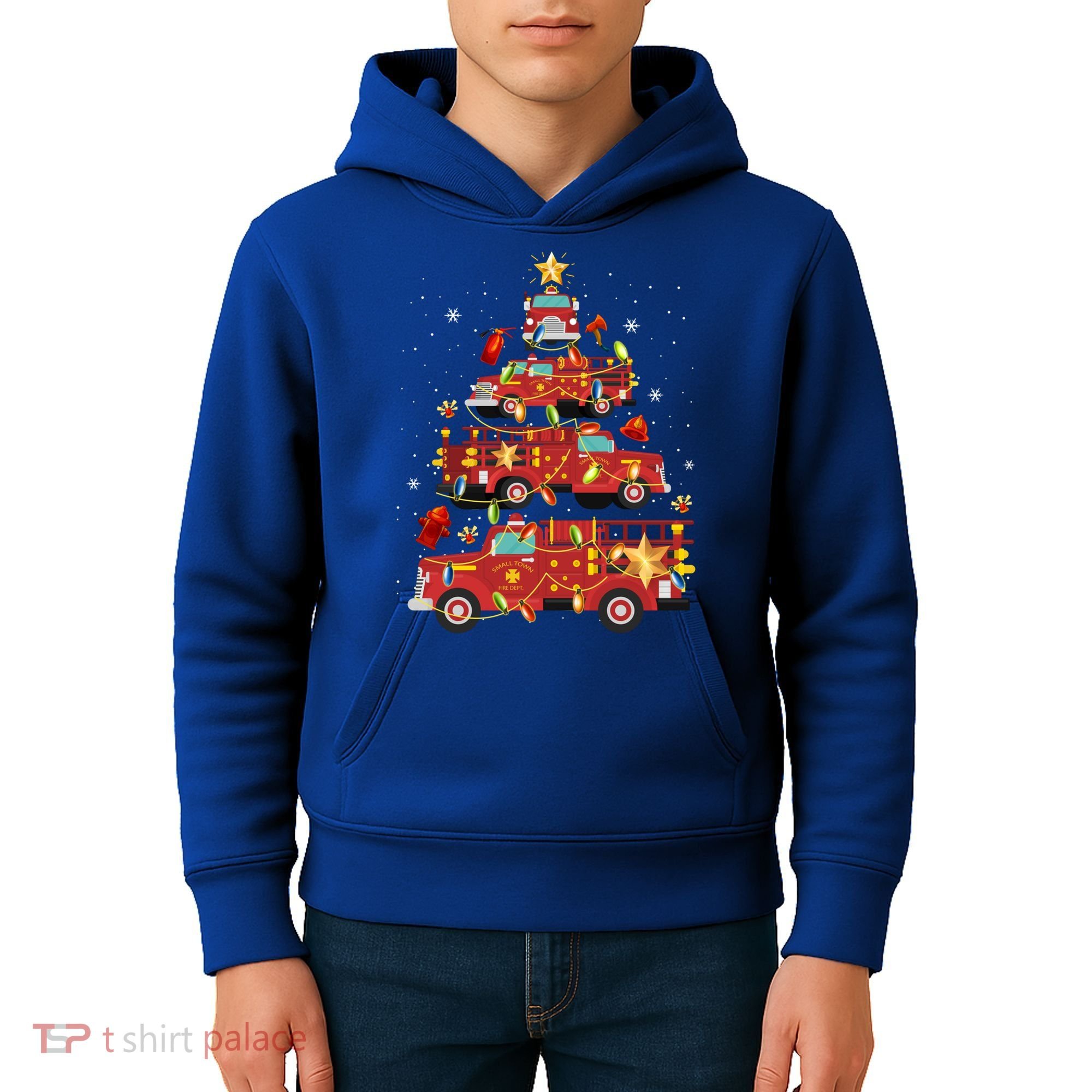 Fire Truck Christmas Tree Firefighter Xmas Fire Pajamas Gift Kids Hoodie