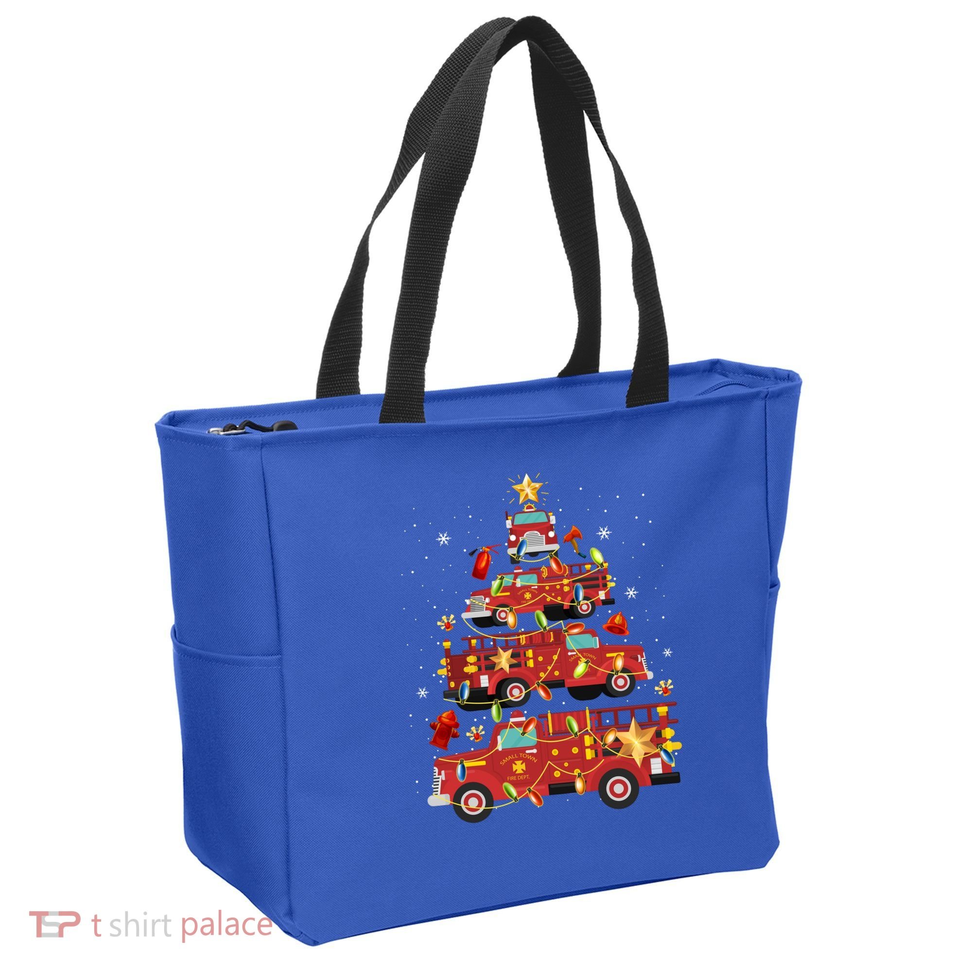 Fire Truck Christmas Tree Firefighter Xmas Fire Pajamas Gift Tote Bag