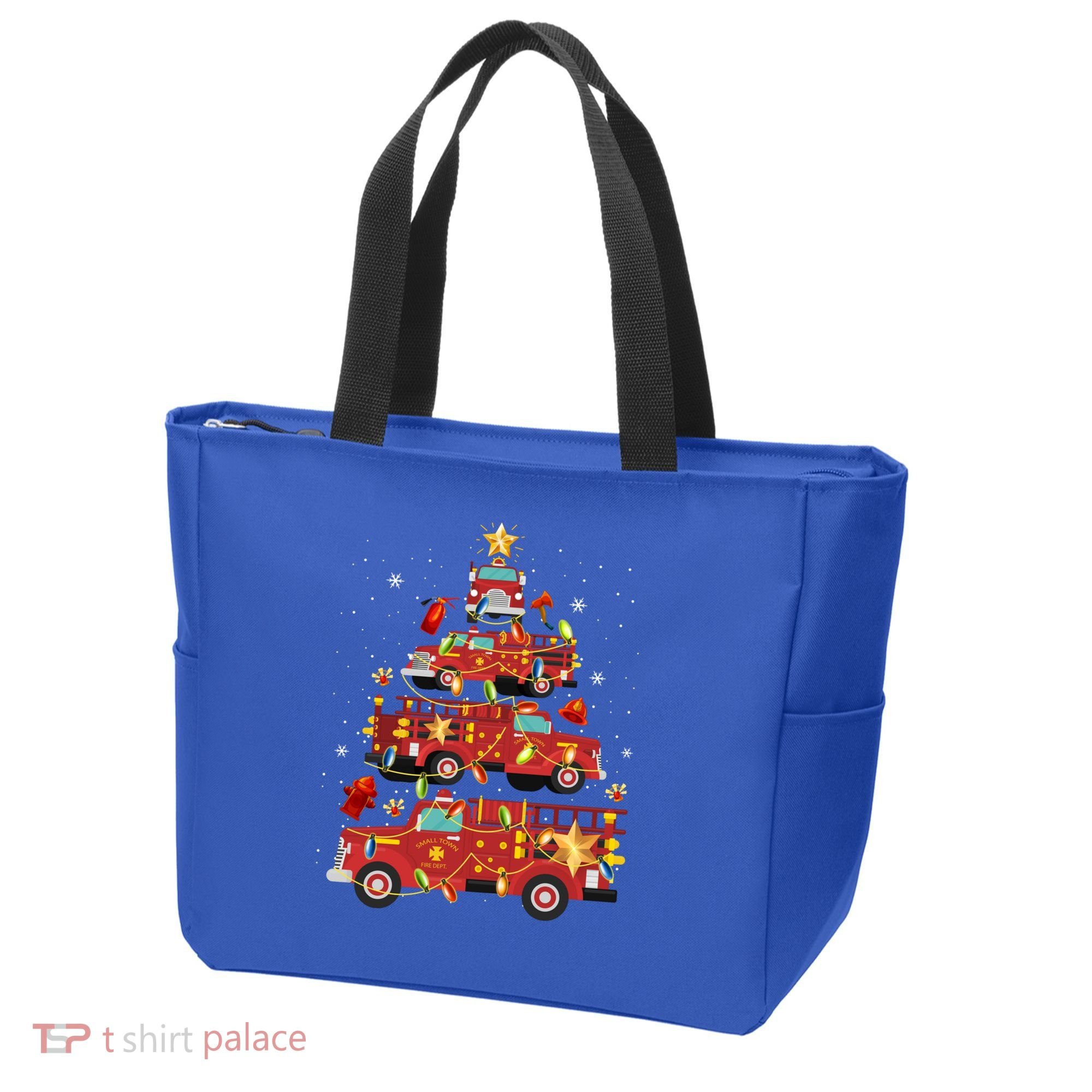 Fire Truck Christmas Tree Firefighter Xmas Fire Pajamas Gift Tote Bag