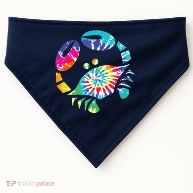 Fun Toy Crab Illustration Tie Dye Graphic Tee USA-Made Doggie Bandana
