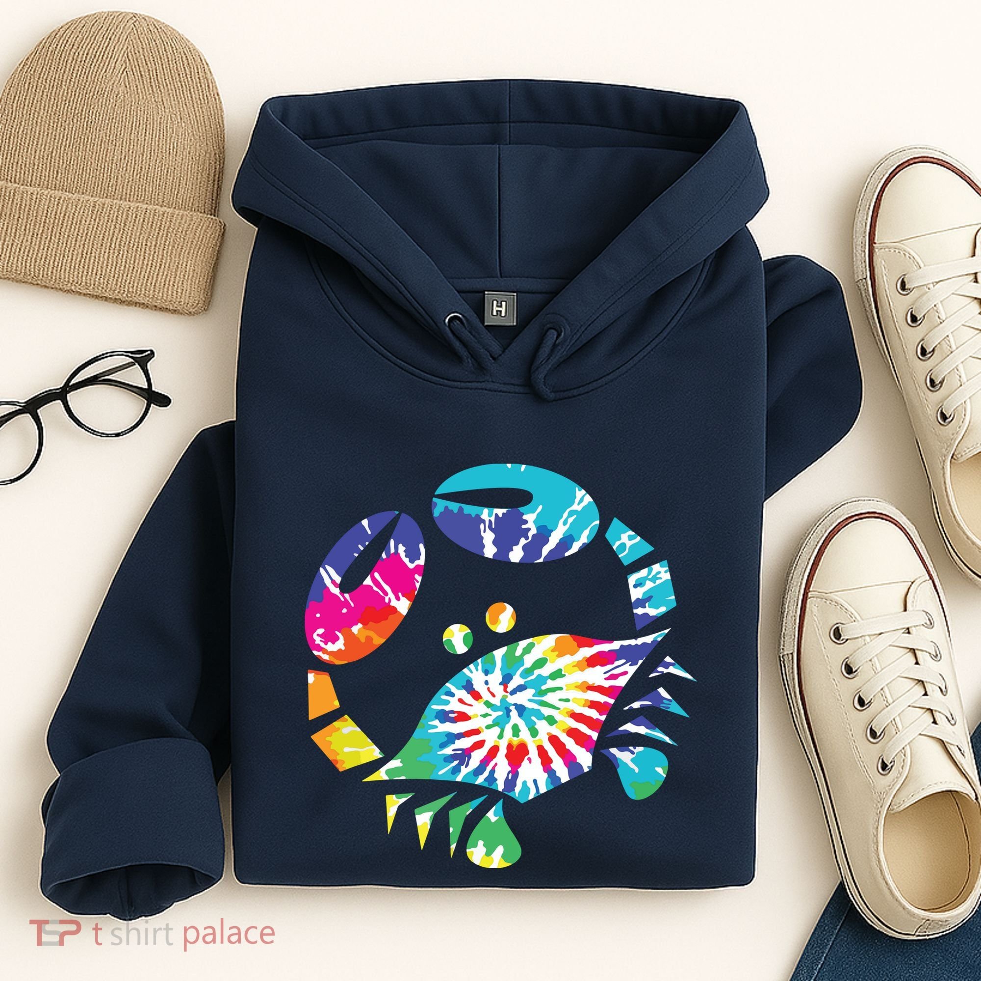 Fun Toy Crab Illustration Tie Dye Graphic Tee Hoodie