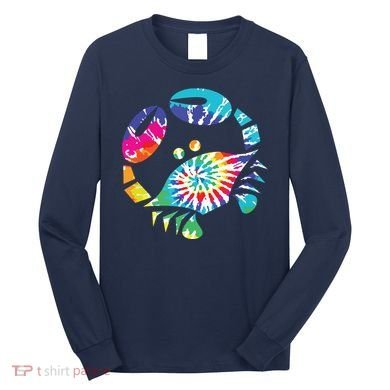 Fun Toy Crab Illustration Tie Dye Graphic Tee Long Sleeve Shirt