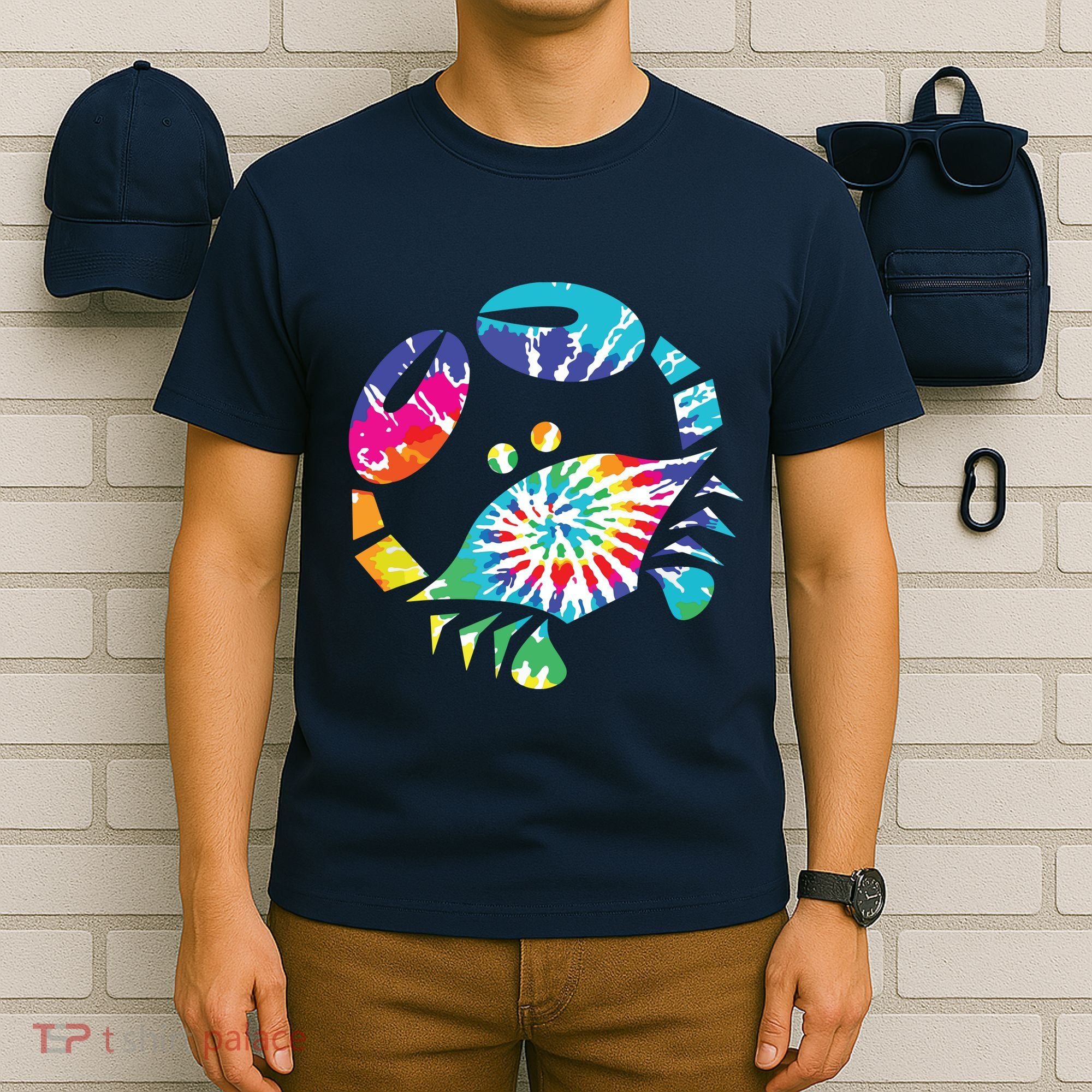 Fun Toy Crab Illustration Tie Dye Graphic Tee T-Shirt