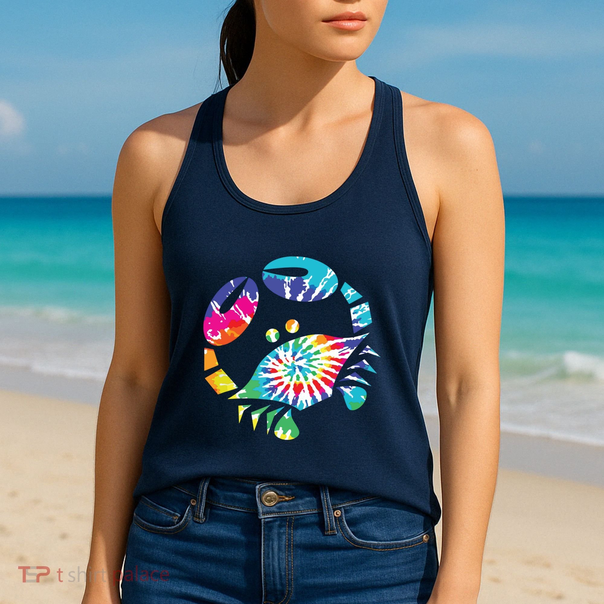 Fun Toy Crab Illustration Tie Dye Graphic Tee Women's Tank Top