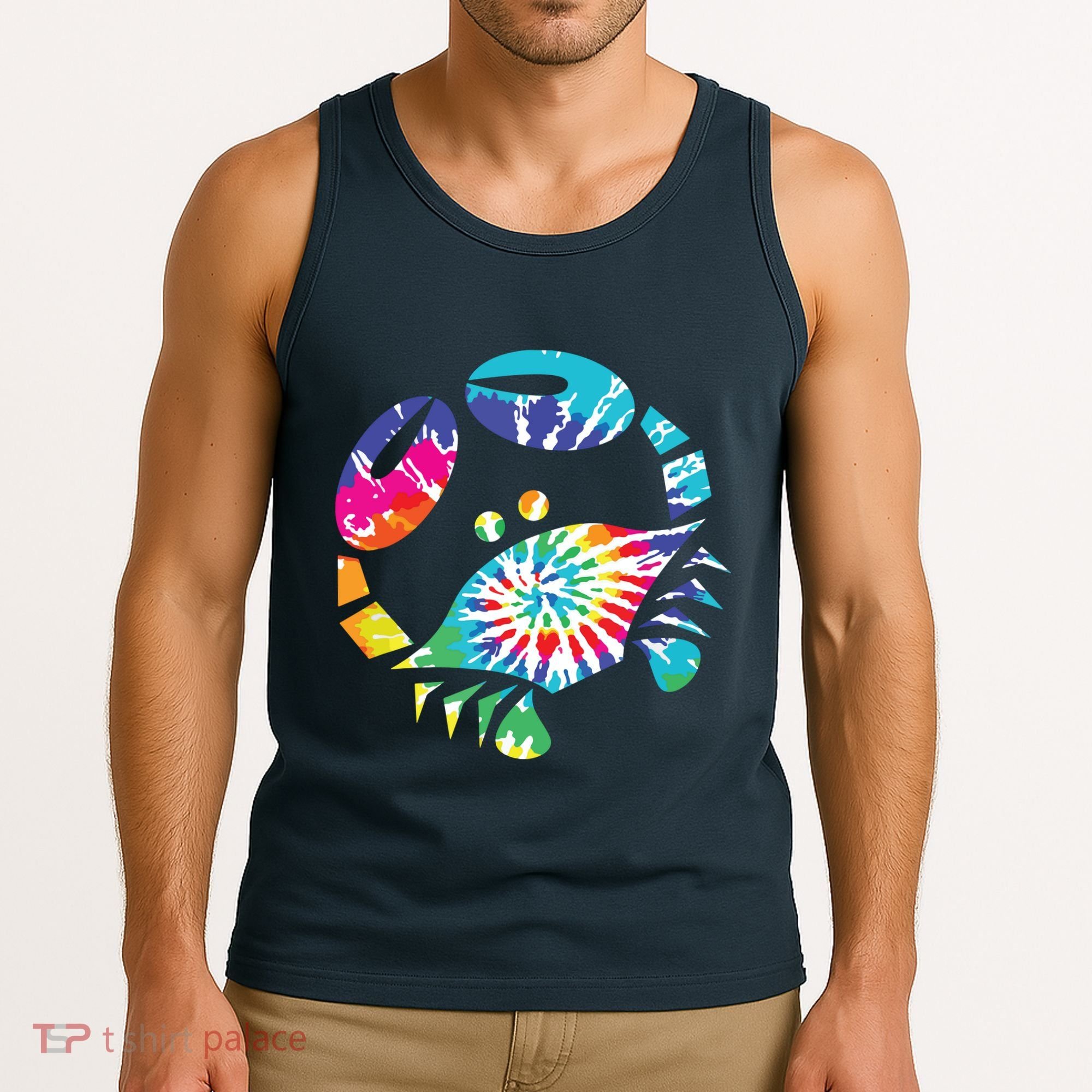 Fun Toy Crab Illustration Tie Dye Graphic Tee Tank Top