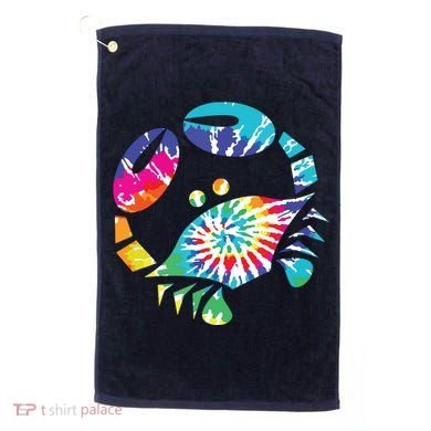 Fun Toy Crab Illustration Tie Dye Graphic Tee Golf Towel