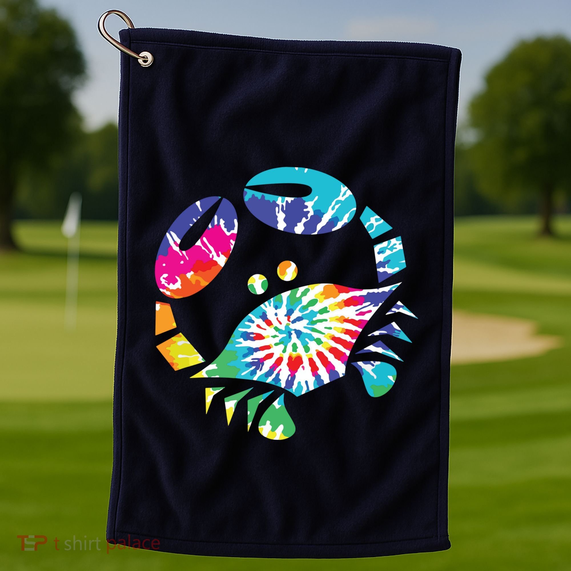 Fun Toy Crab Illustration Tie Dye Graphic Tee Golf Towel