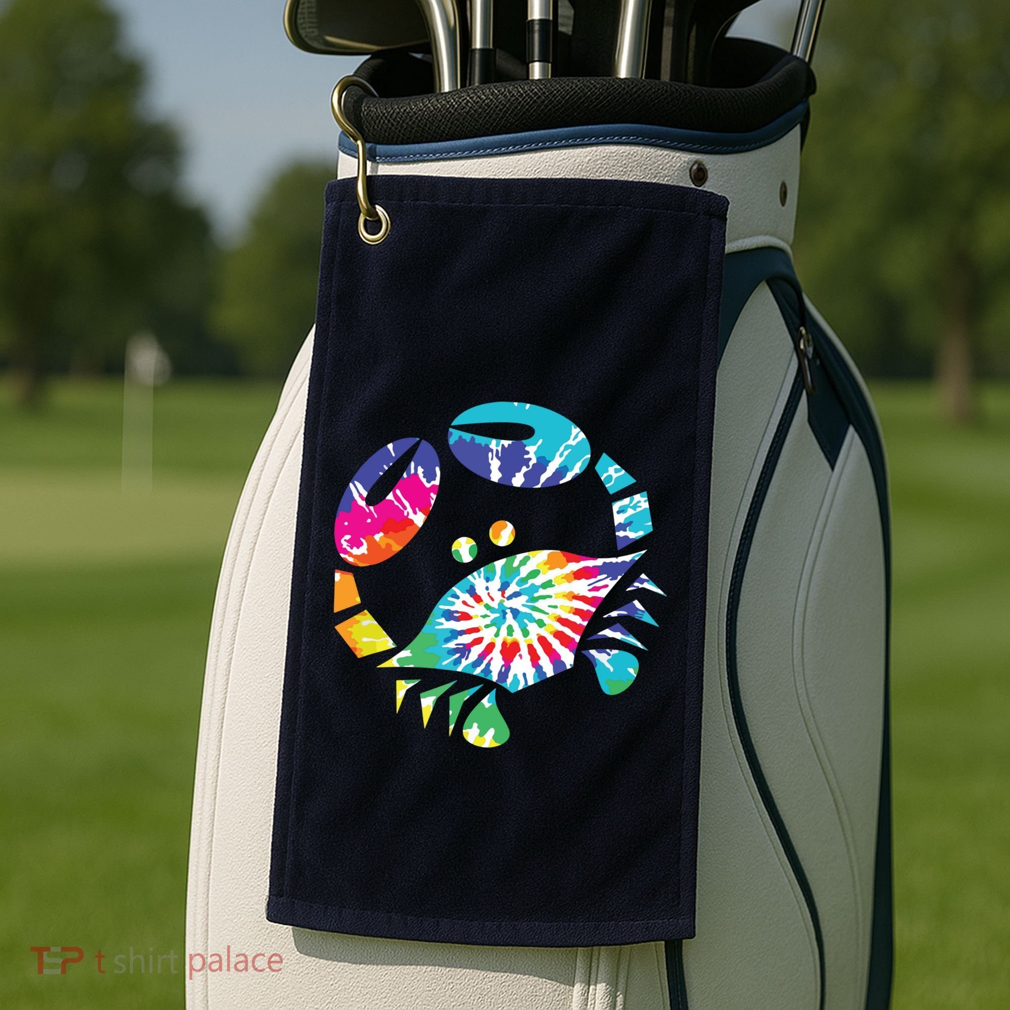 Fun Toy Crab Illustration Tie Dye Graphic Tee Golf Towel