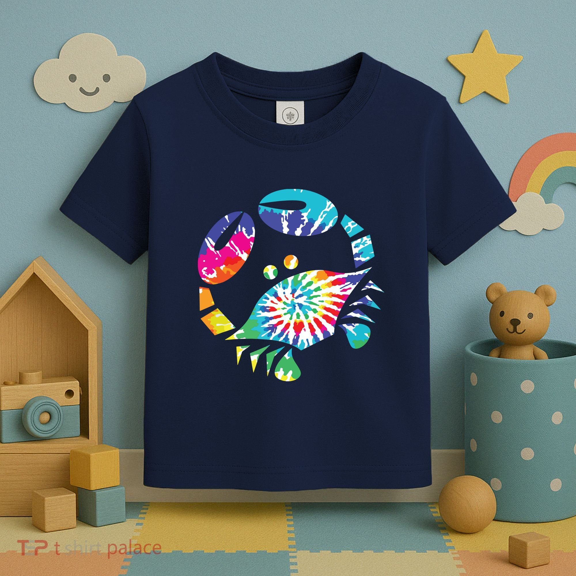 Fun Toy Crab Illustration Tie Dye Graphic Tee Toddler T-Shirt