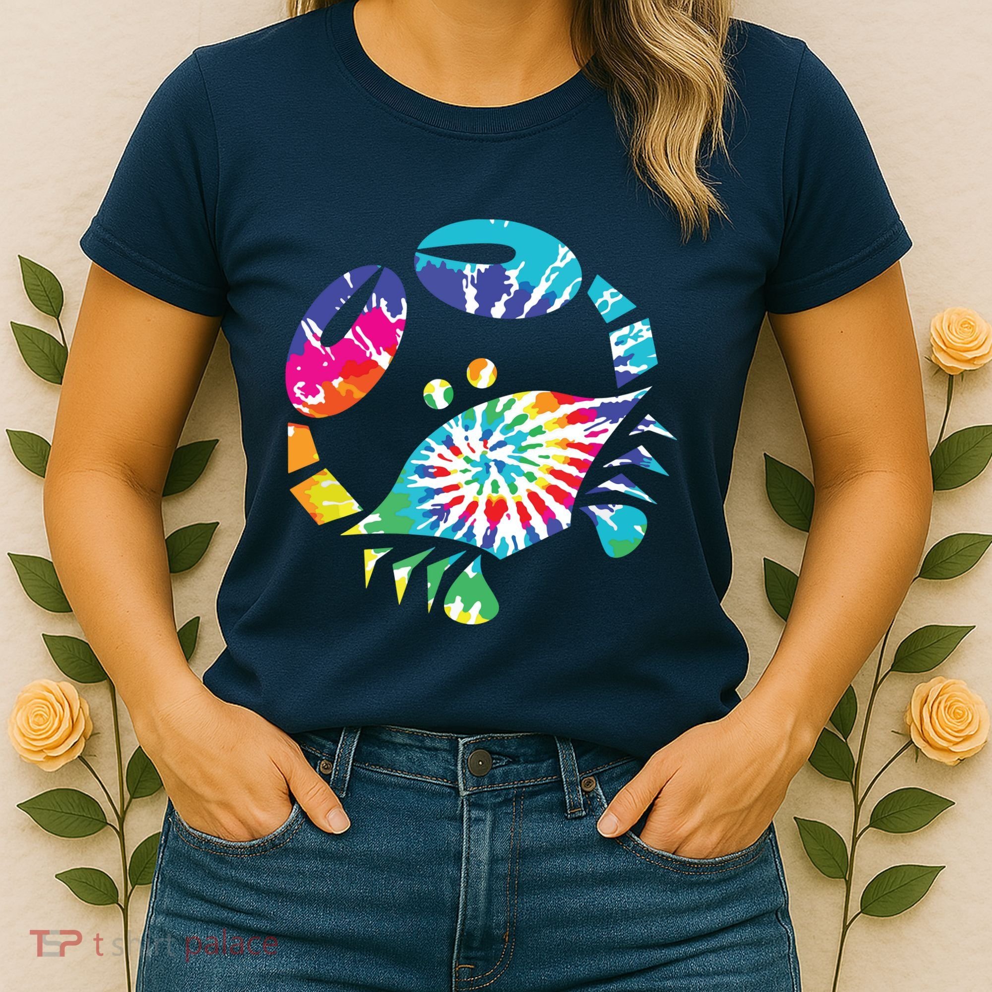 Fun Toy Crab Illustration Tie Dye Graphic Tee Women's T-Shirt