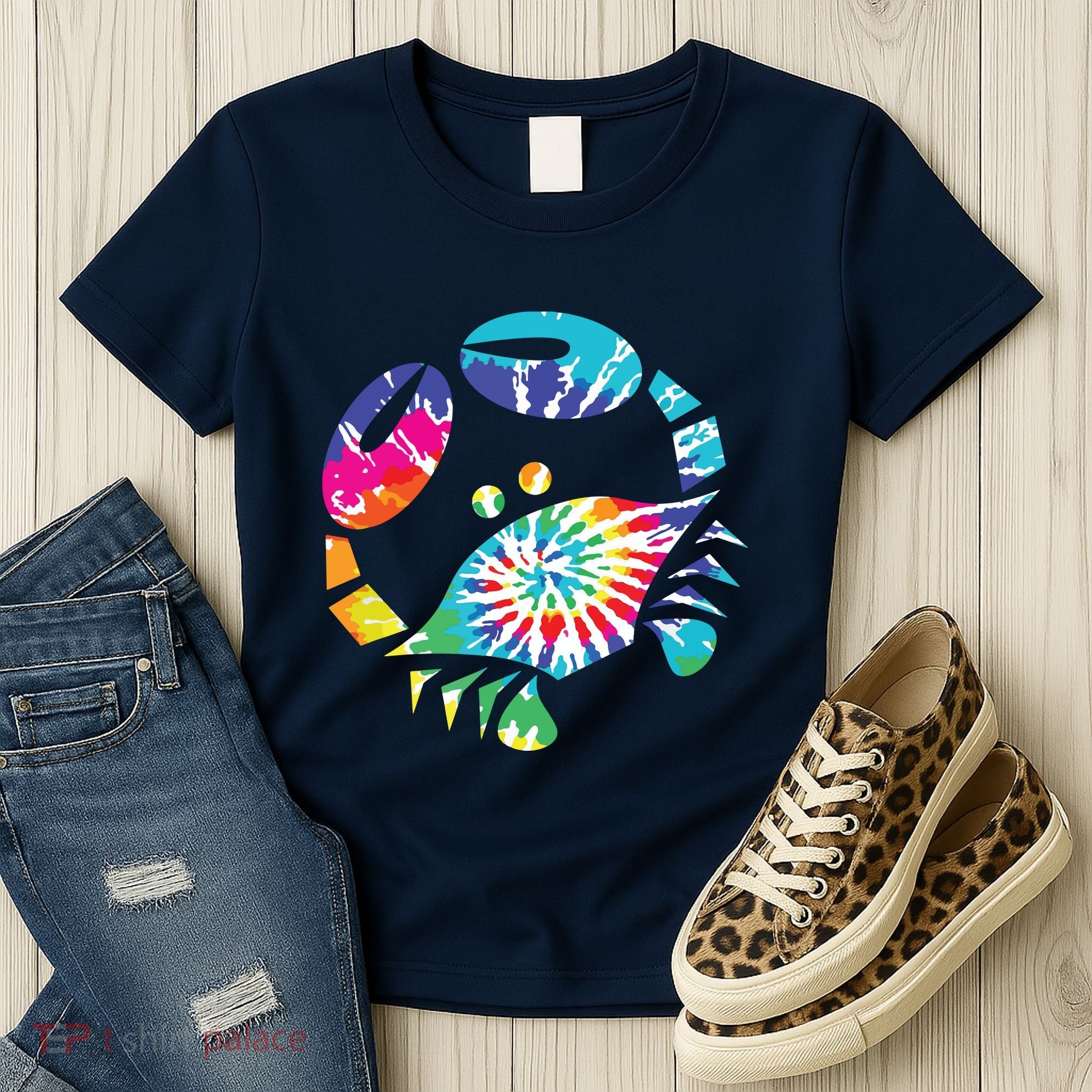 Fun Toy Crab Illustration Tie Dye Graphic Tee Women's T-Shirt