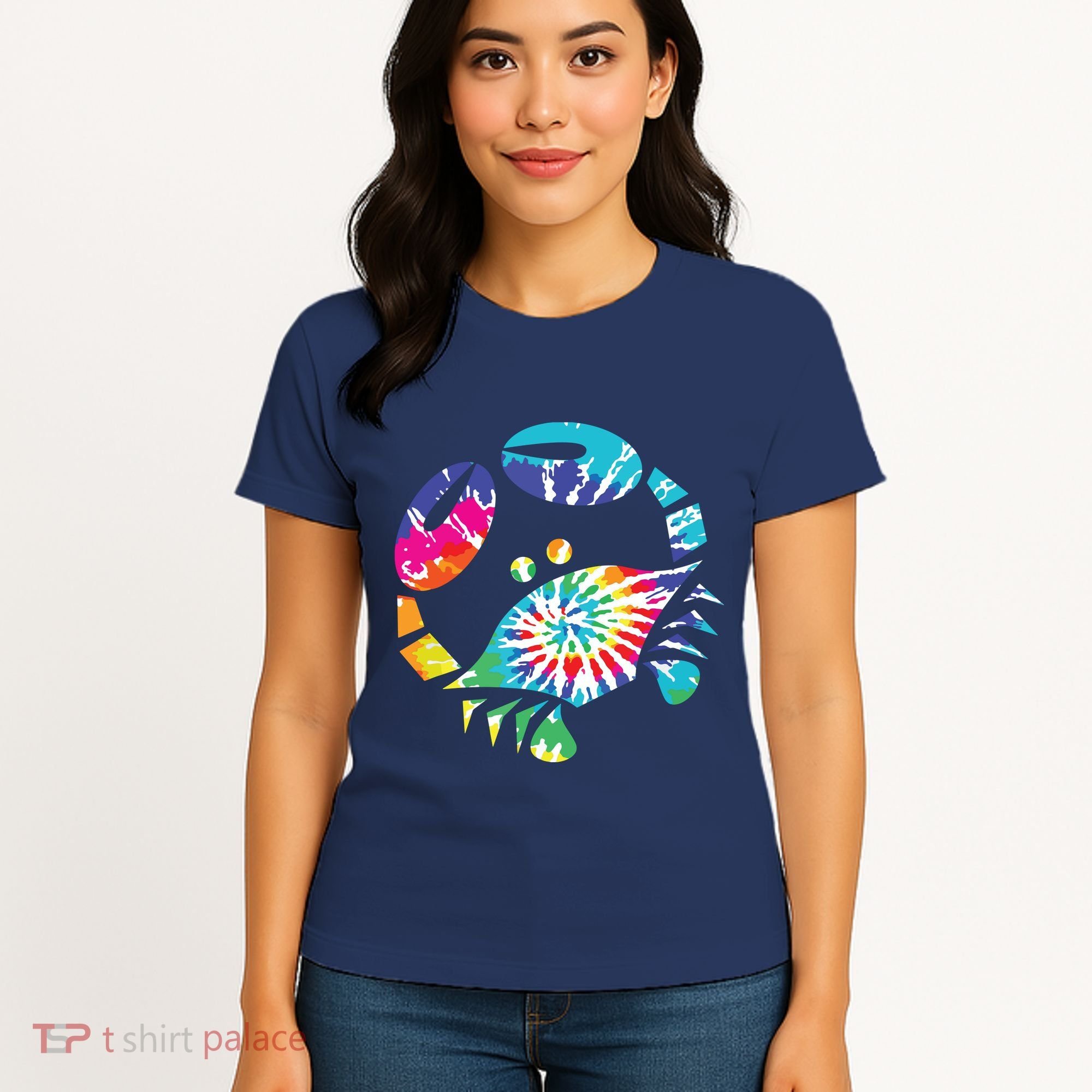 Fun Toy Crab Illustration Tie Dye Graphic Tee Women's T-Shirt