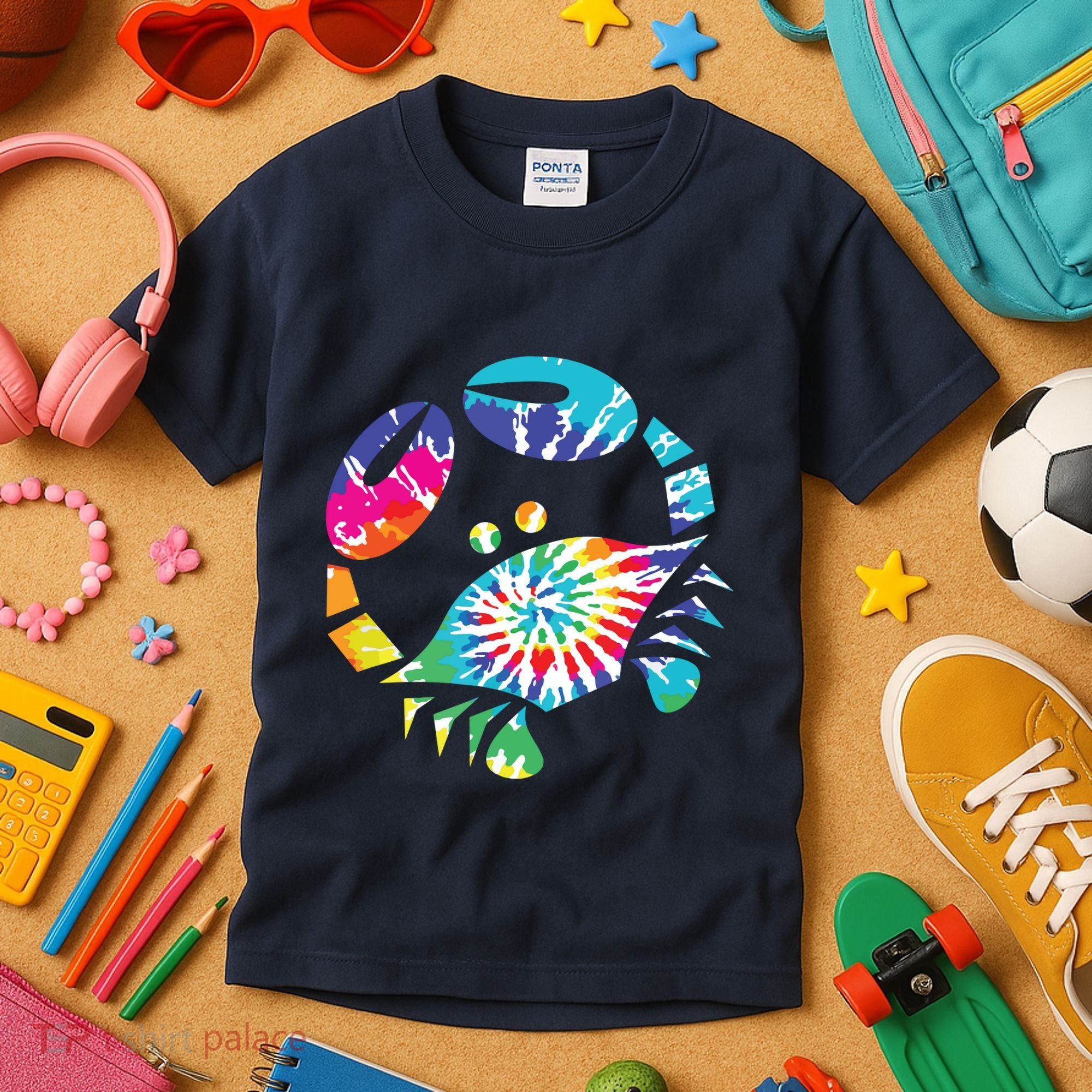 Fun Toy Crab Illustration Tie Dye Graphic Tee Kids T-Shirt