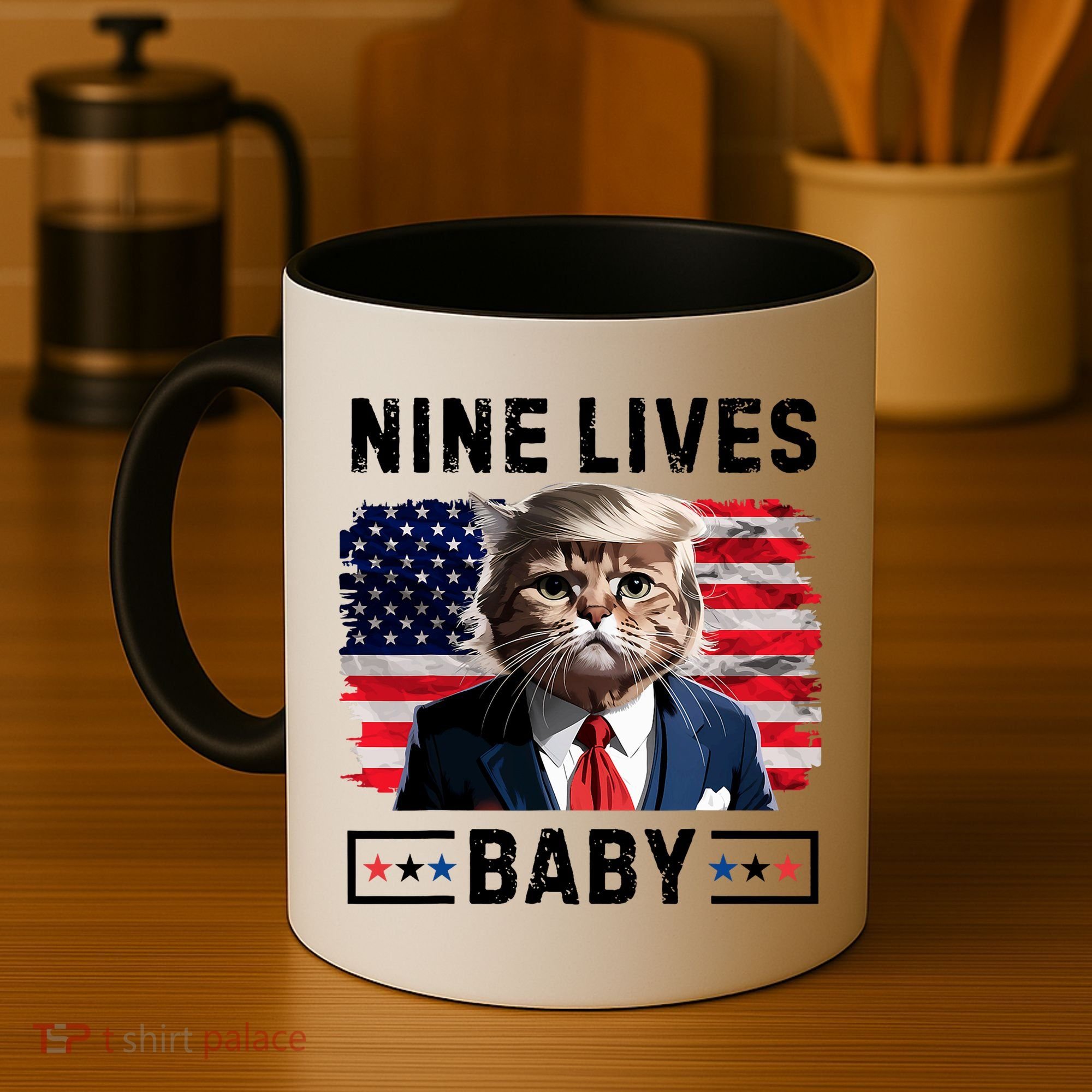 Funny Trump Cat 9 Lives Baby Nine Lives Cat Coffee Mug