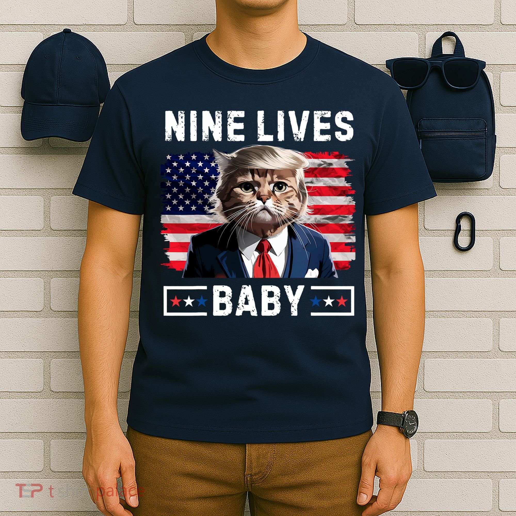 Funny Trump Cat 9 Lives Baby Nine Lives Cat T-Shirt