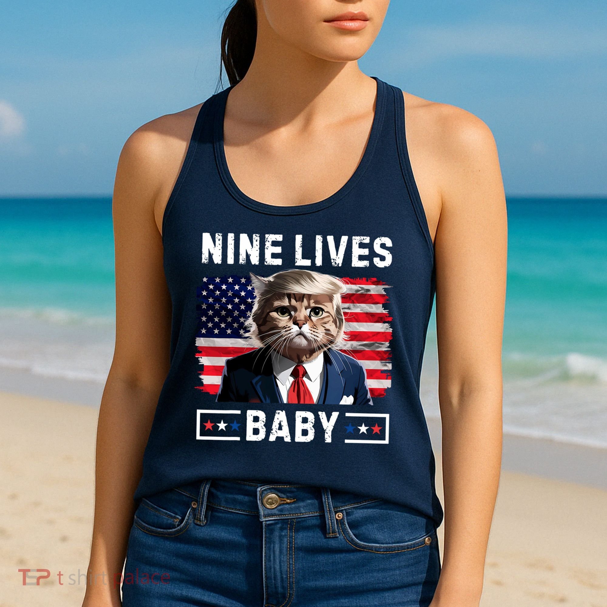 Funny Trump Cat 9 Lives Baby Nine Lives Cat Women's Tank Top