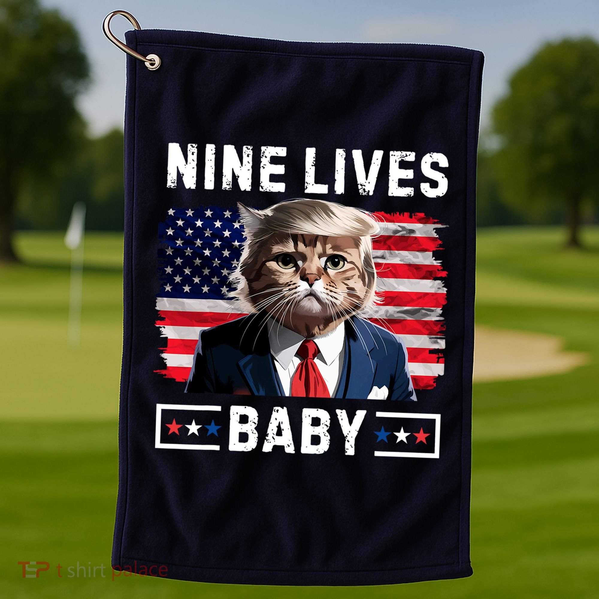Funny Trump Cat 9 Lives Baby Nine Lives Cat Golf Towel