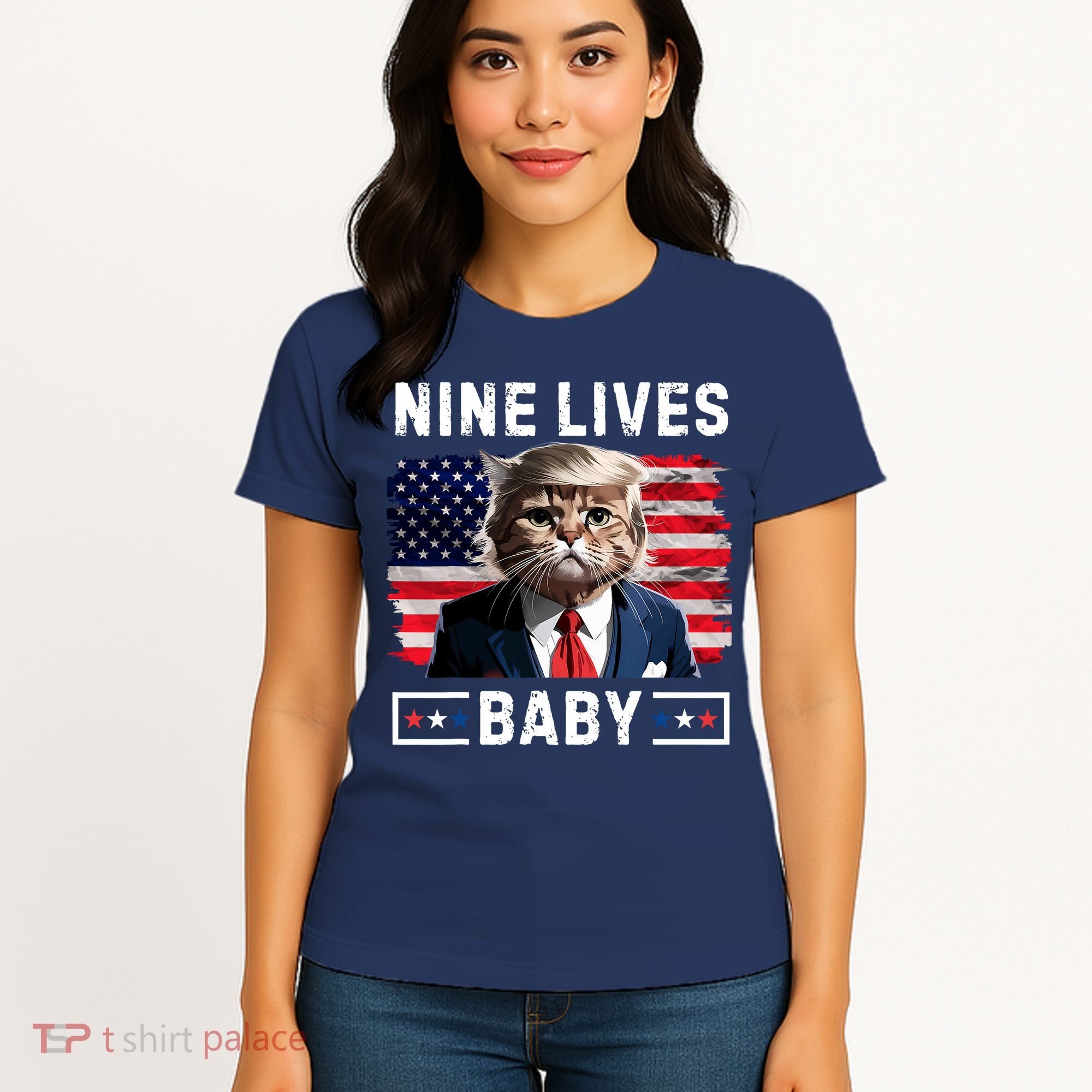 Funny Trump Cat 9 Lives Baby Nine Lives Cat Women's T-Shirt