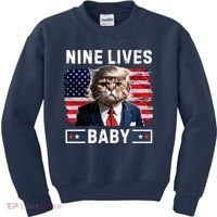 Funny Trump Cat 9 Lives Baby Nine Lives Cat Kids Sweatshirt thumb 0