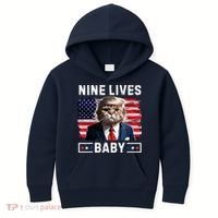 Funny Trump Cat 9 Lives Baby Nine Lives Cat Kids Hoodie thumb 0