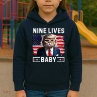 Funny Trump Cat 9 Lives Baby Nine Lives Cat Kids Hoodie thumb 3