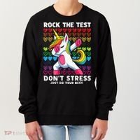 Funny Test Day Rock The Test Dabbing Unicorn Women's Sweatshirt thumb 0