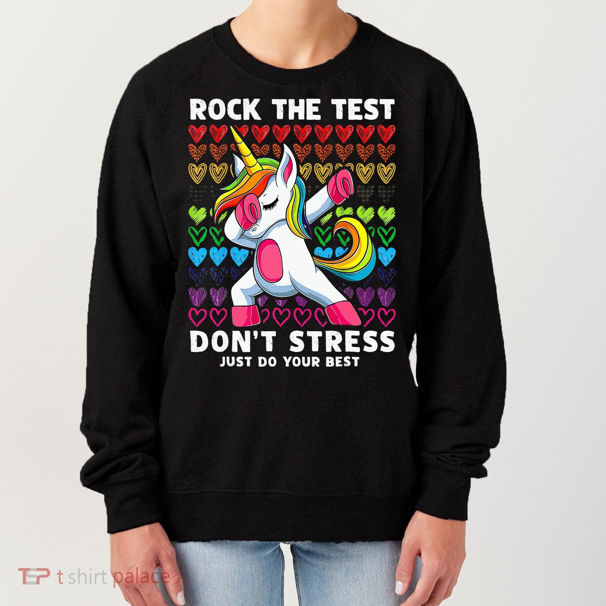Funny Test Day Rock The Test Dabbing Unicorn Women's Sweatshirt