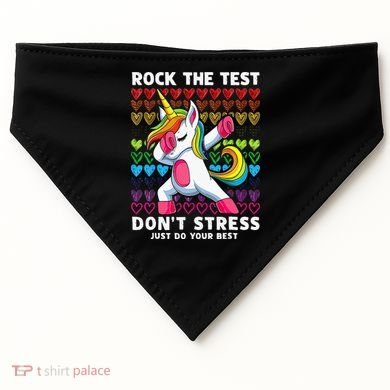 Funny Test Day Rock The Test Dabbing Unicorn USA-Made Doggie Bandana