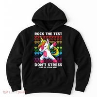 Funny Test Day Rock The Test Dabbing Unicorn Hoodie thumb 0