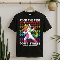 Funny Test Day Rock The Test Dabbing Unicorn T-Shirt thumb 2