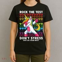 Funny Test Day Rock The Test Dabbing Unicorn T-Shirt thumb 4