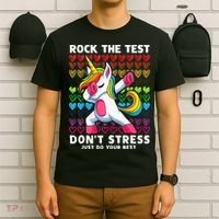 Funny Test Day Rock The Test Dabbing Unicorn T-Shirt thumb 6