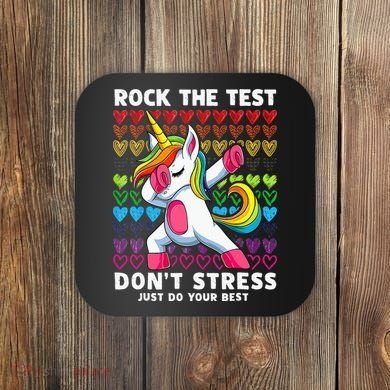 Funny Test Day Rock The Test Dabbing Unicorn Coaster