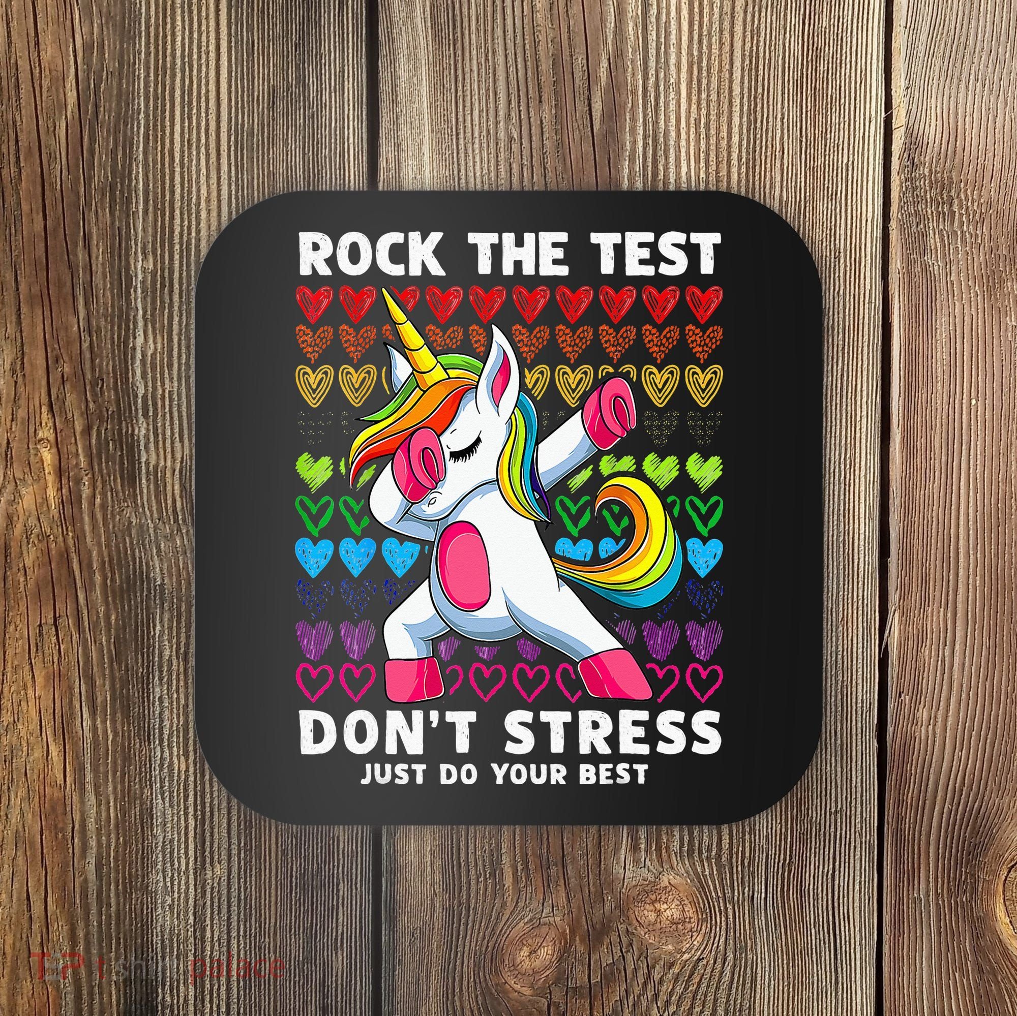 Funny Test Day Rock The Test Dabbing Unicorn Coaster